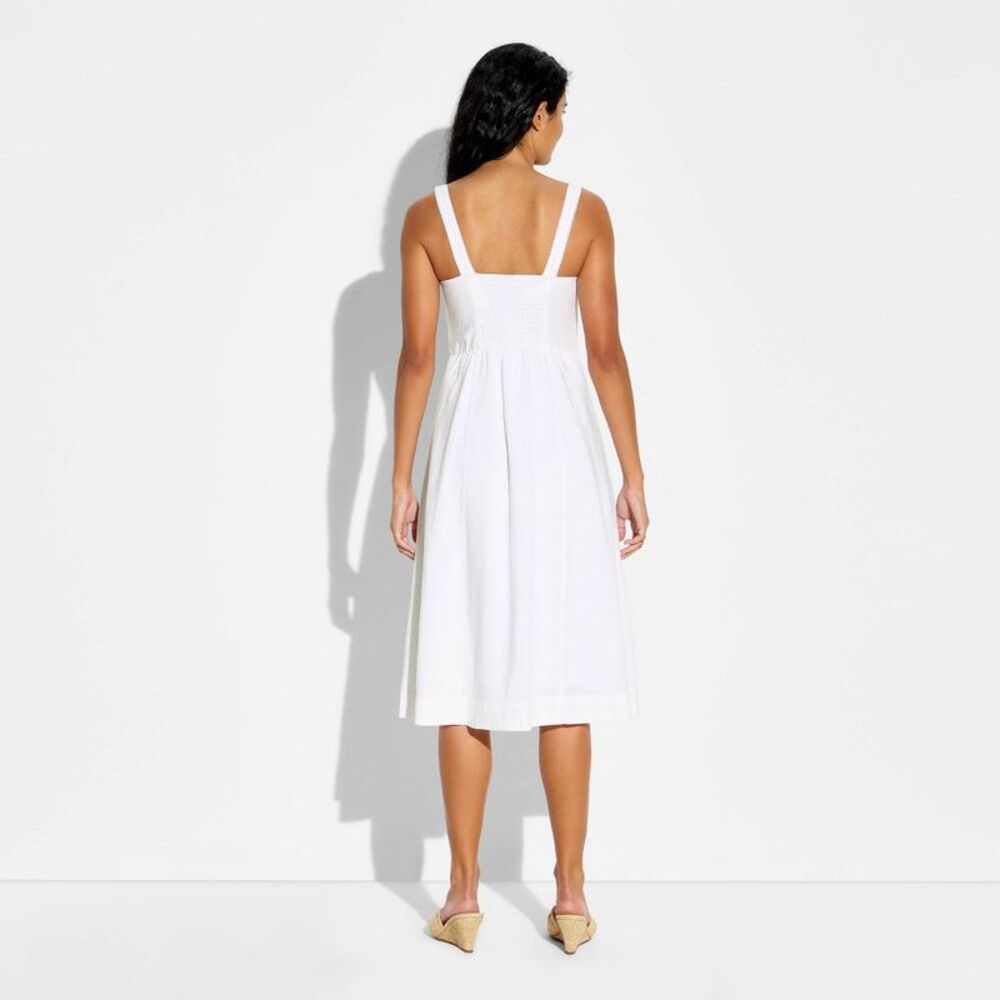 Women's Button-Front Midi A-Line Dress - Wild Fable White L - Picture 3 of 4